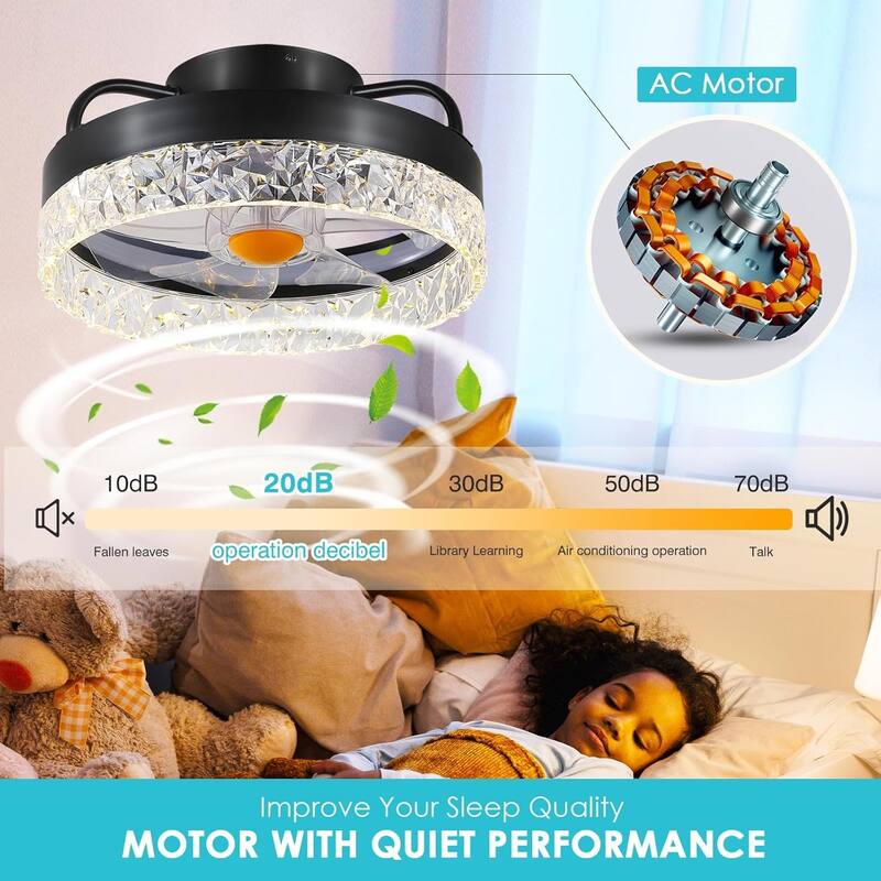 13" Low Profile Ceiling Fan with Light,3CCT 3 Speed Small Ceiling Fan for Bedroom,Closet,Small Room - 13 Inches