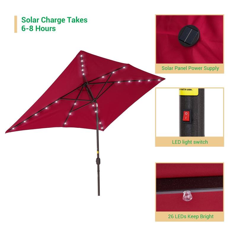 LIVOOSUN Patio LED 10 x 6.5Ft Market Umbrella Aluminum/Steel Outdoor Table Rectangle Umbrella with Tilt