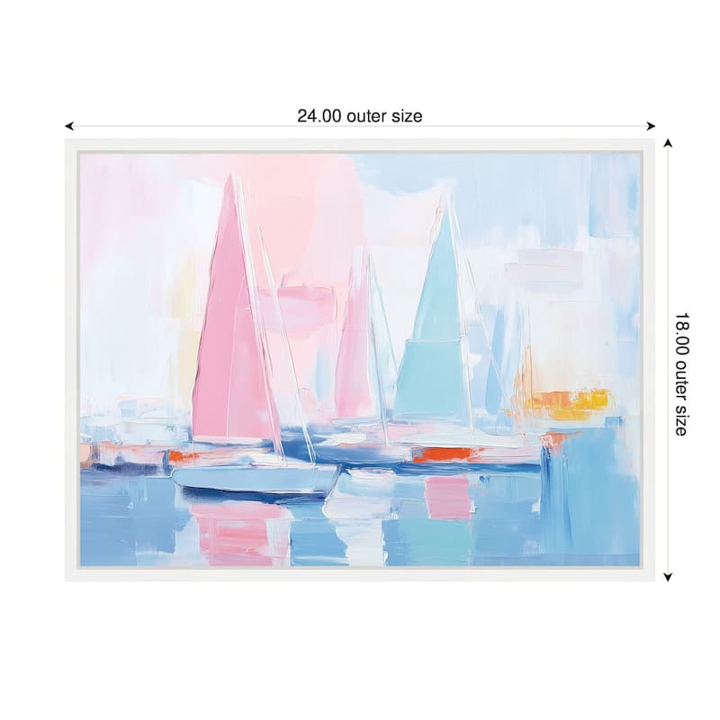 Kate and Laurel Sylvie Abstract Sailboat Harbor Landscape Pastel and Pops of Color Framed Canvas by The Creative Bunch Studio