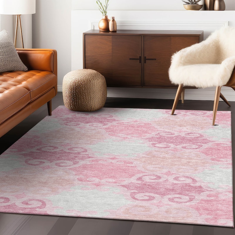 Machine Washable Indoor/ Outdoor Chantille Scroll Rug