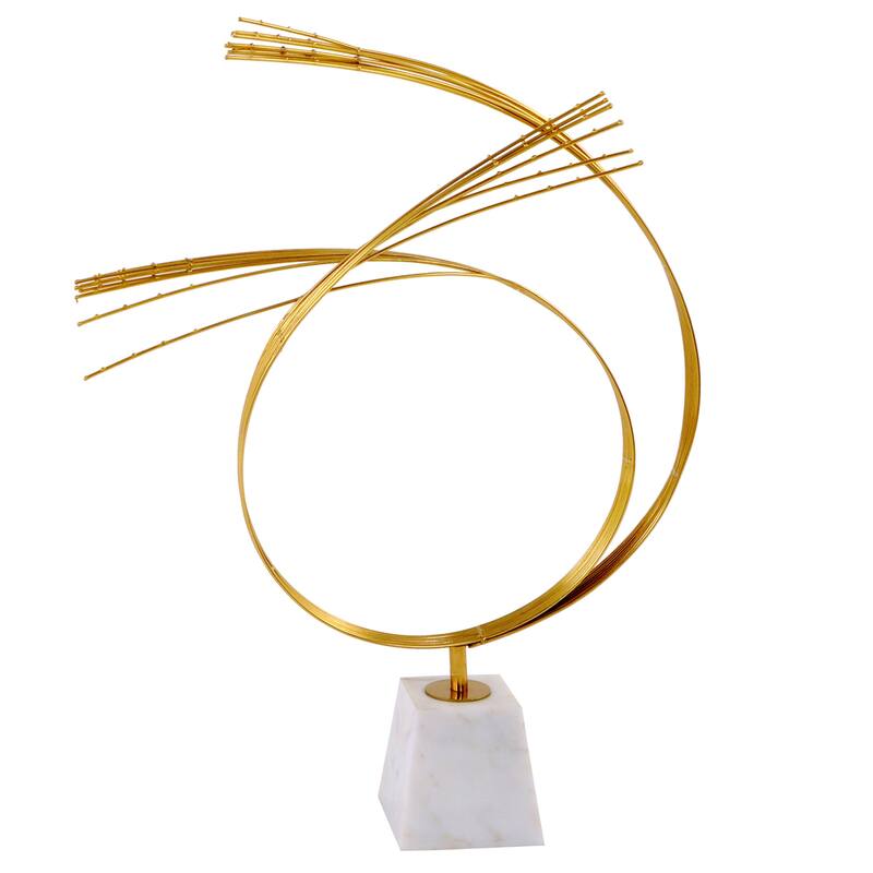Harp & Finial Agra Gold with White Marble Base Statue - Small 27 inches