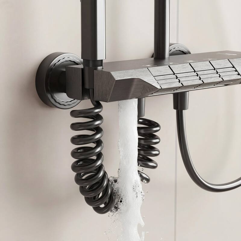 Gunmetal Rainfall Shower System with Handheld Shower 4 Function Shower Faucet Set Wall Mounted Bathroom Shower Column System