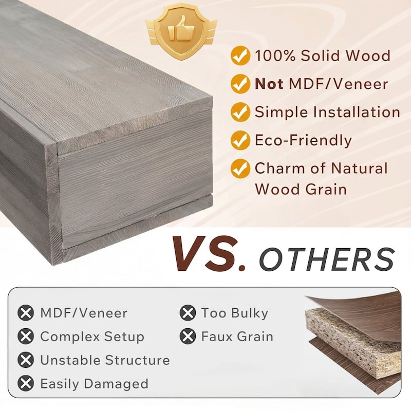 50LBS Capacity Rustic Wood Wall-Mounted Floating Shelf