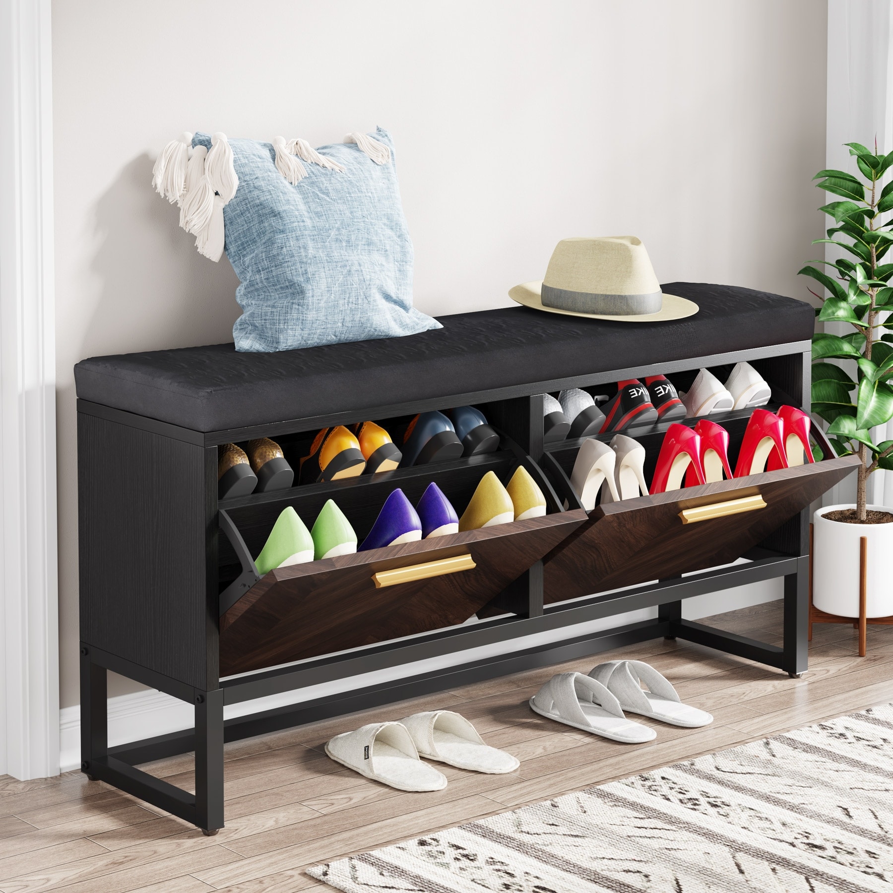 Entryway Shoe Rack Bench with 2-Tier - Bed Bath & Beyond - 35974299