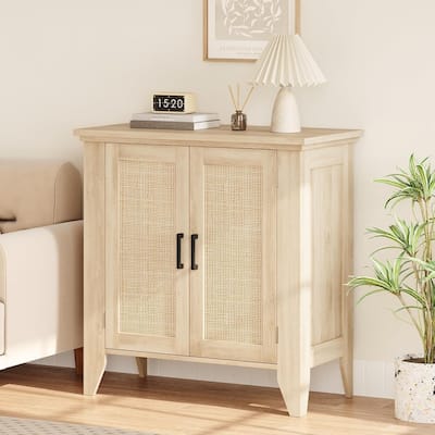 Buffet Kitchen Cabinet, Rattan Small Wardrobe with Door and Shelf