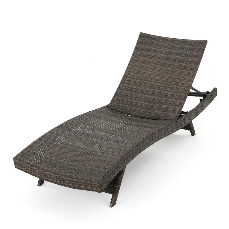 Outdoor Curved Wicker Lounge Chair Set of 2, Water Resistant Adjustable Reclining Chairs with Armrests & Folding Legs