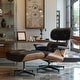 preview thumbnail 12 of 26, Genuine Leather Accent Lounge Chair and Ottoman Walnut Wood