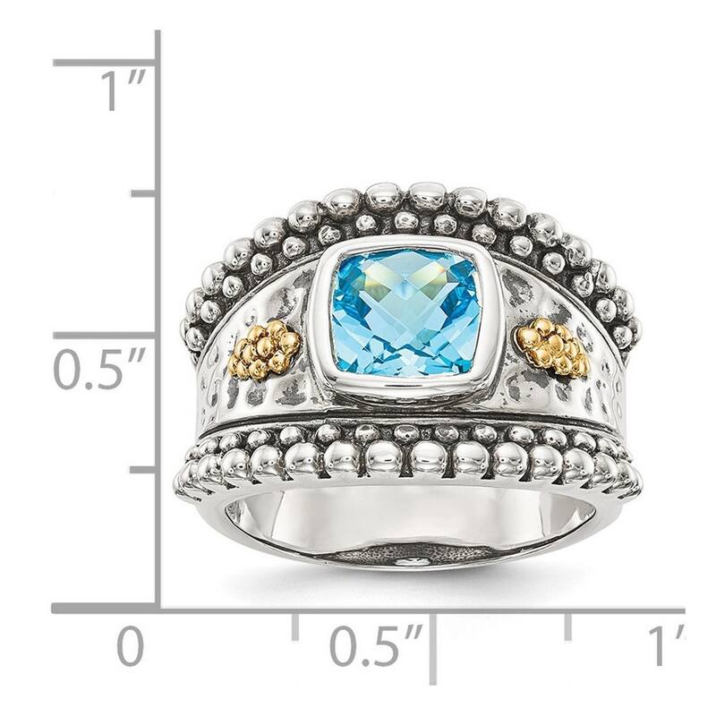 Curata 925 Sterling Silver Polished Open back With 14k Blue Topaz Ring