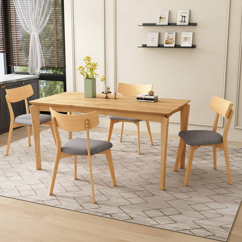 Christopher Knight Home - Thalorin Mid-Century Dining Table with Rubberwood Legs and Upholstered Chair Ensemble - 5 Piece - Dark Grey+Natural