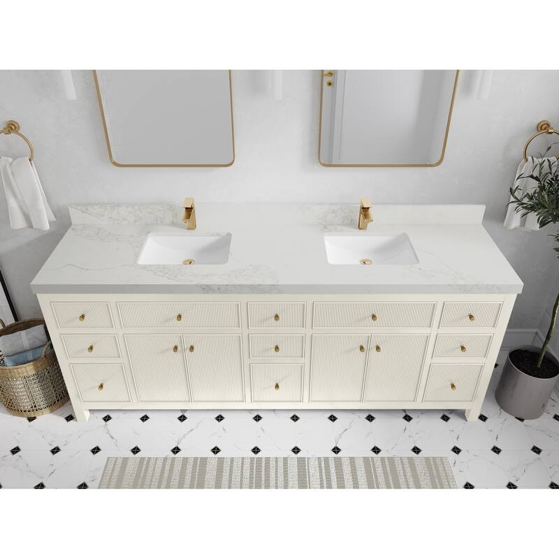 Willow Collections 84 in. W x 22 in. D Sonoma Free Standing Reeded Double Sink Bathroom Vanity with Countertop - 2”Calacatta Nuvo - Ivory