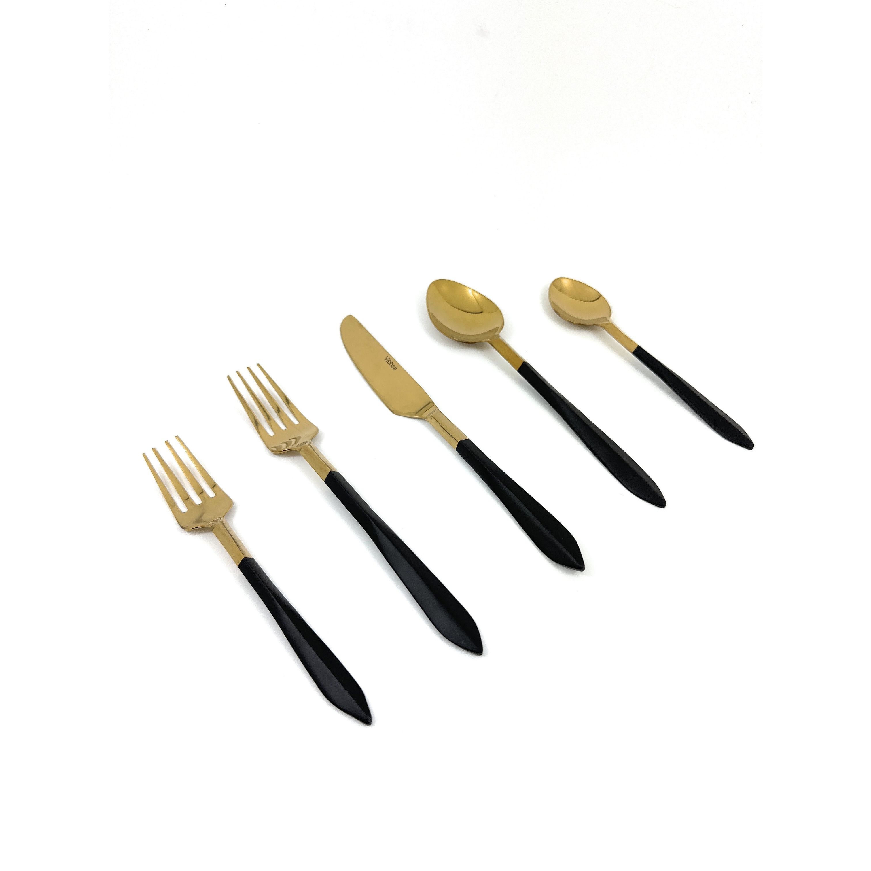 Vibhsa Modern Gold Flatware Set with Black Handle, 20-Piece, Service for 4