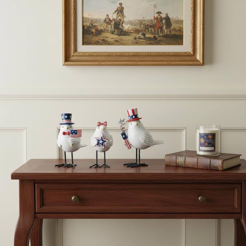 HomeRoots Set of Three Red White And Blue Polyresin Americana Bird Figurines - 5.00 in. x 5.75 in. x 3.00 in. - White/Blue/Red - 5.00 in. x 5.75 in.  x 3.00 in.