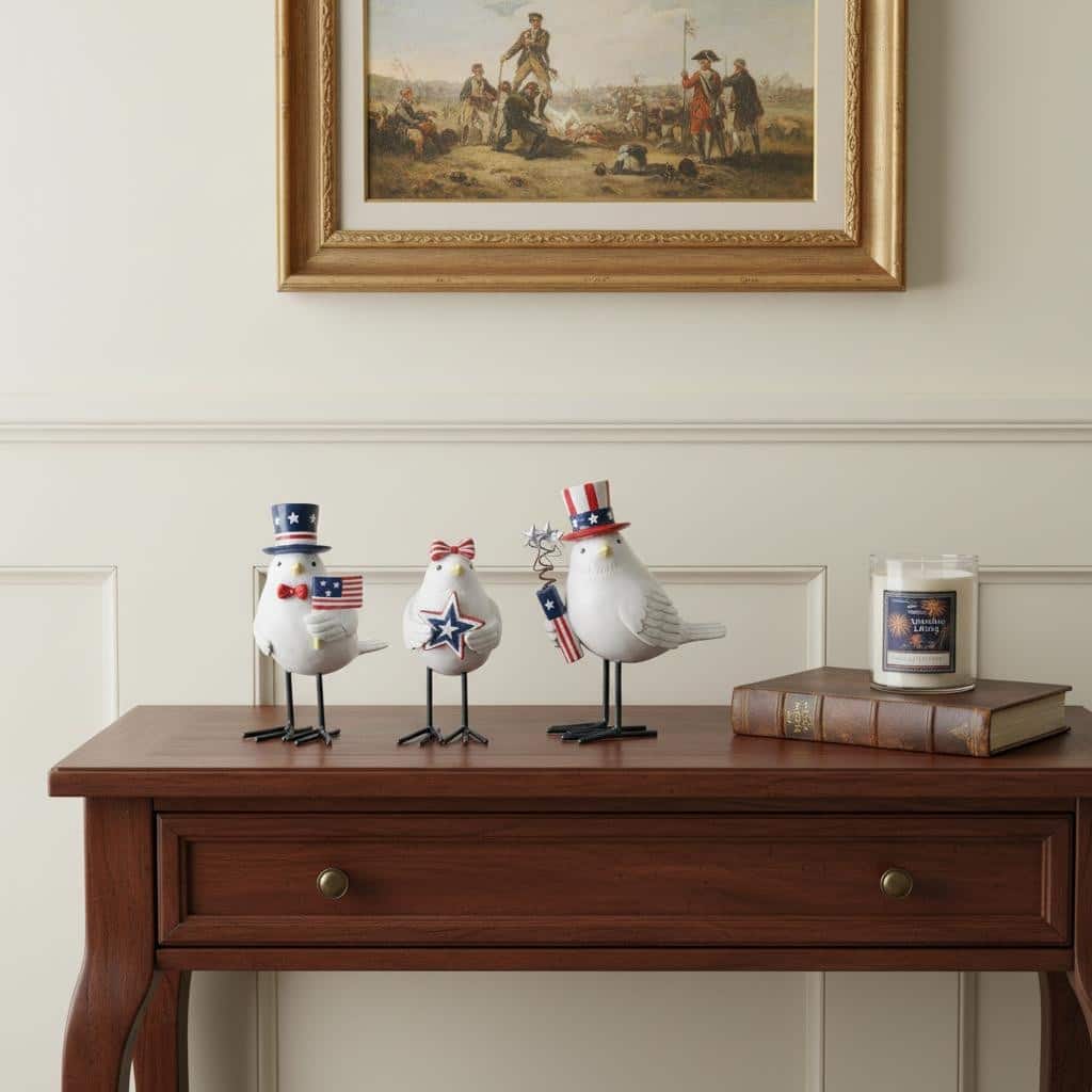 HomeRoots Set of Three Red White And Blue Polyresin Americana Bird Figurines - 5.00 in. x 5.75 in. x 3.00 in.