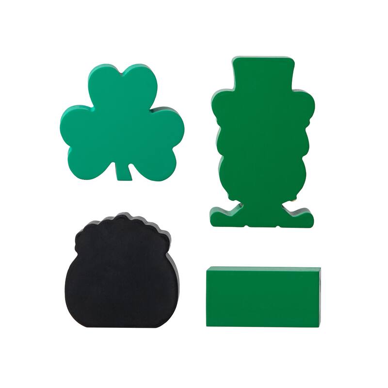 Glitzhome St Patrick's Epoxy Wooden Shamrock Leprechaun Pot of Gold Coffee Cup Table Decor
