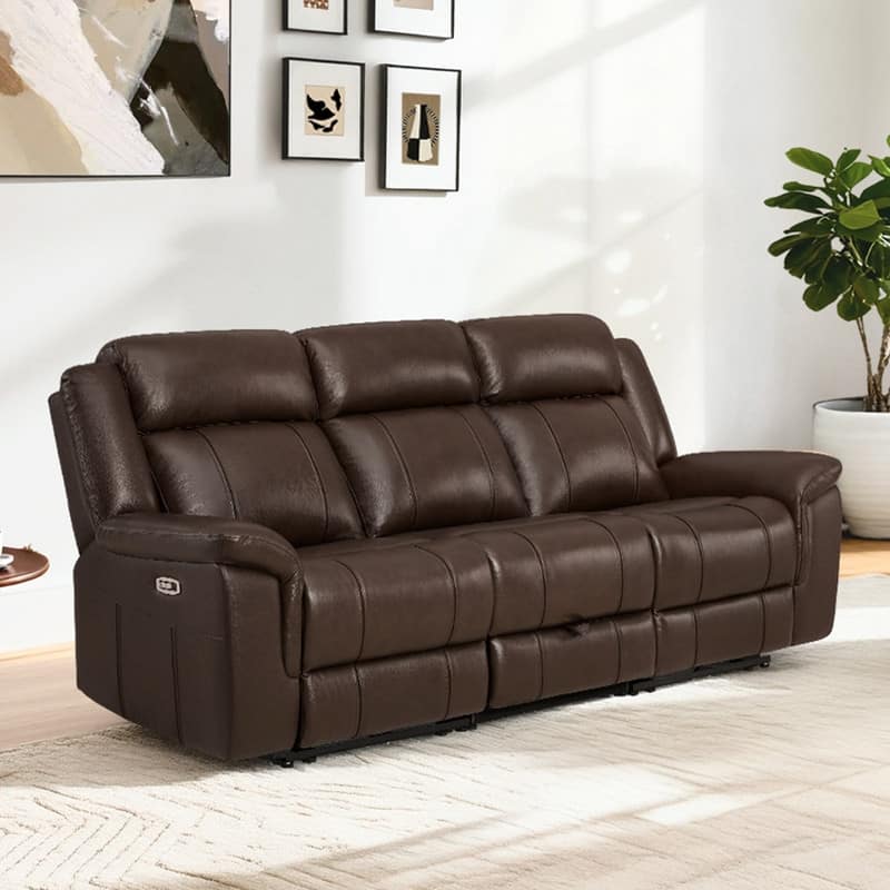 Spruce & Spring Genuine Leather Power Reclining Sofa with Optional Console & Flip-Down Table