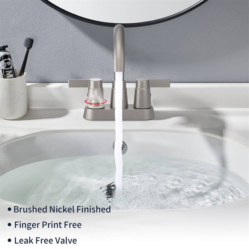 Double Handle 4 Inch Centerset Bathroom Faucet 3 Holes Bathroom Sink Basin Lavatory Faucets with 360 Degree Swivel Spout