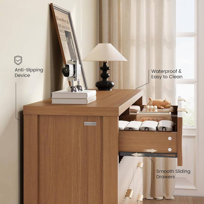 Fluted Bedroom Dresser Drawers TV Stand Drawer Organizer