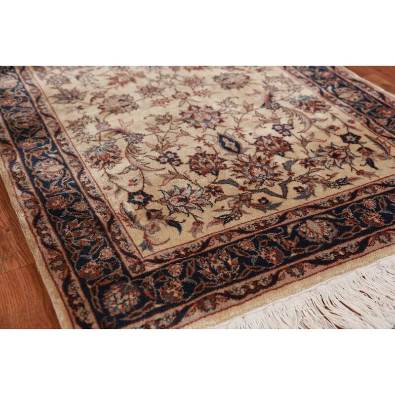 Hand Knotted Oriental 100% Wool Carpet Traditional Floral Beige & Ivories Kashan Runner Rug - 10' 0'' X 2' 7''