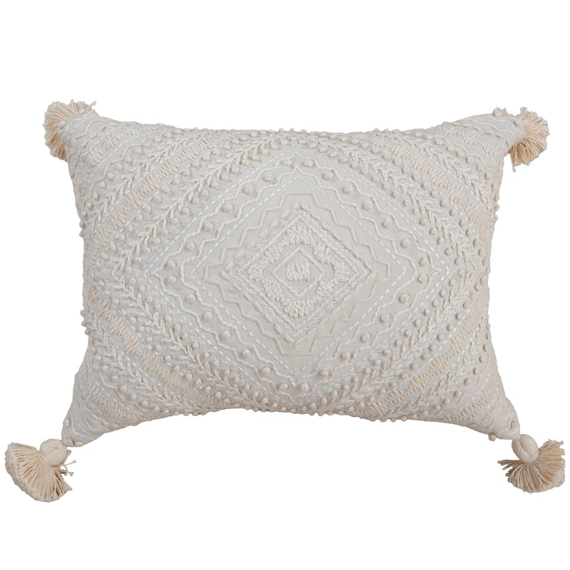 Rizzy Home Geometric Embroidered Throw Pillow - Down - Natural