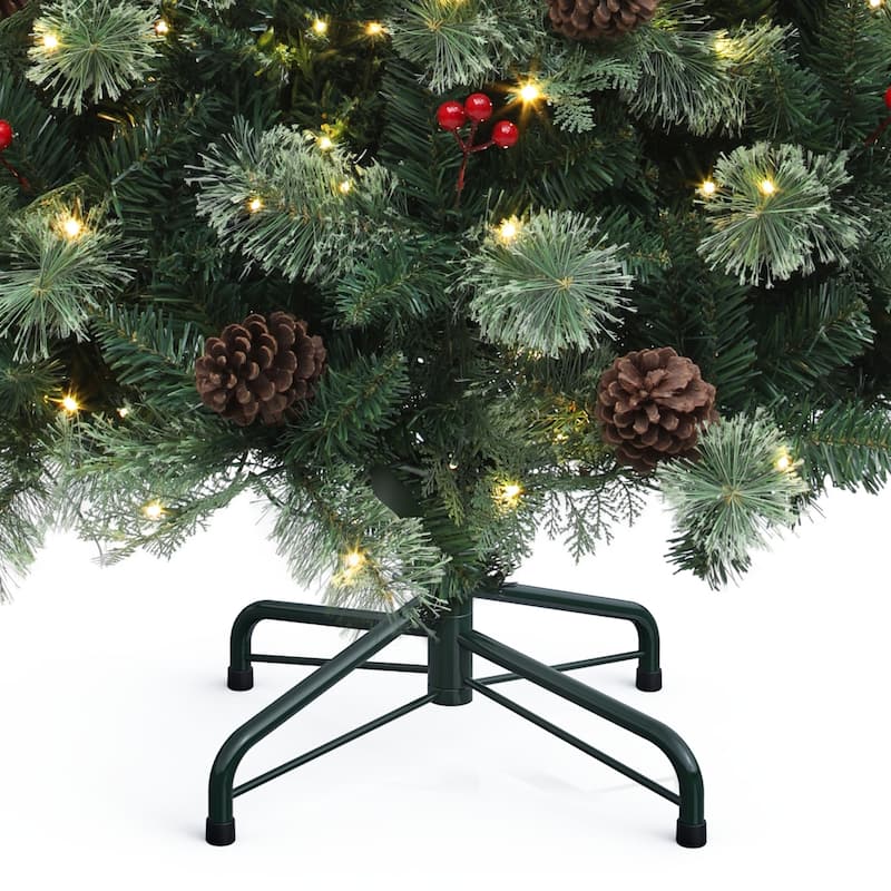 7.5ft Prelit Artificial Carolina Pine Christmas Tree with Remote, Green Artificial Hinged Christmas Tree w/ 1200 Mixed Tips