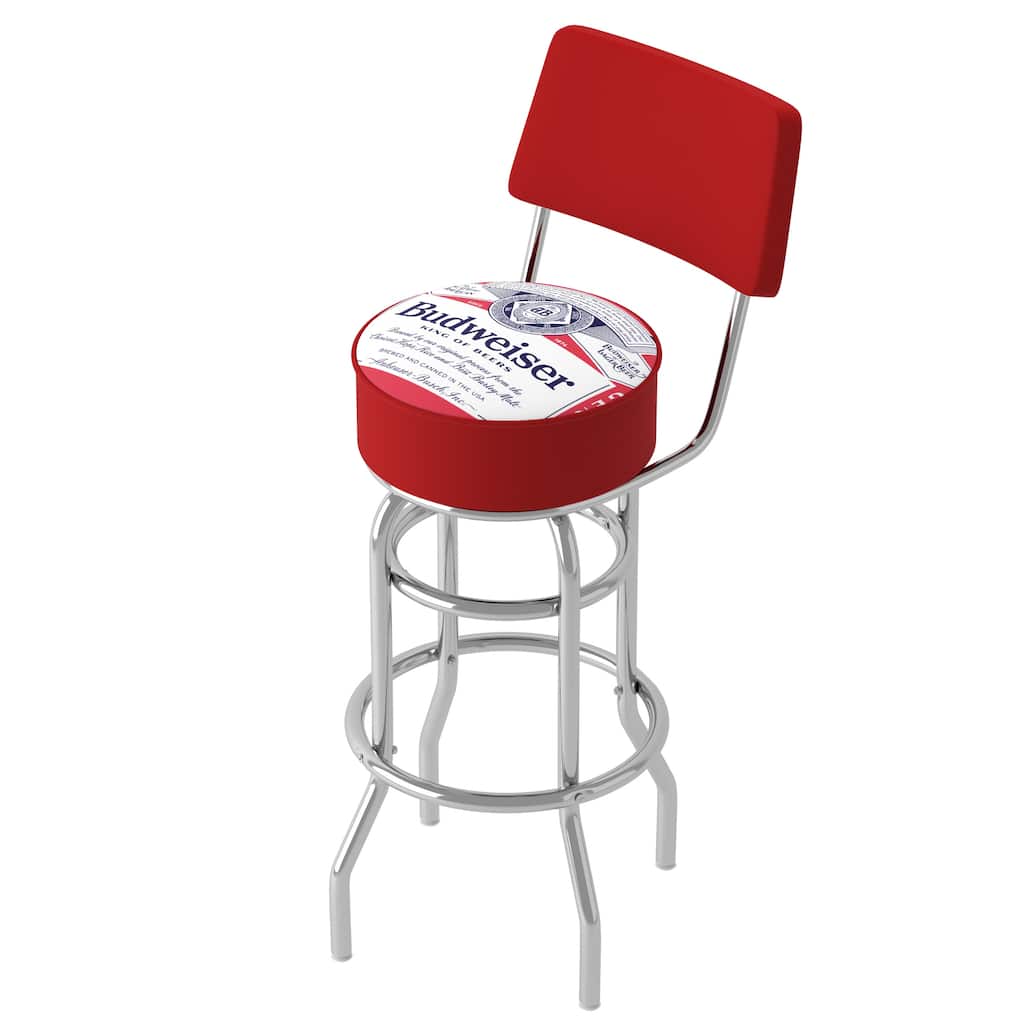 Budweiser Chrome Padded Swivel Bar Stool with Swivel - Label Design - 20" x 20" x 41.75"