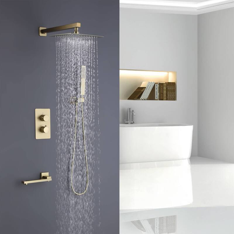 Wall Mount Tub Shower Faucet Set With Pressure Balance Valve 10 Inch Rainfall Head Shower System With Handheld Shower Combo Set