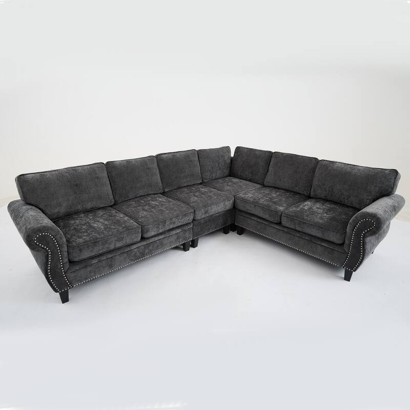 109.5" Chenille 6-Seater L-Shaped Sofa with Rolled Armrests