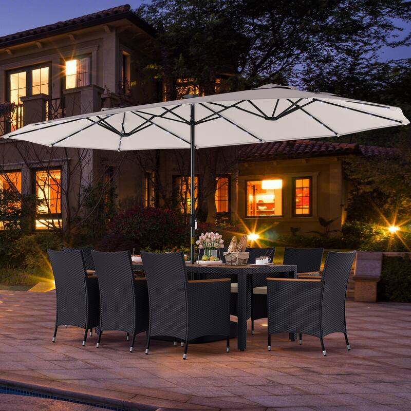 Gymax Set Of 11 Patio Dining Set w/ 15ft Double-Sided Patio Umbrella