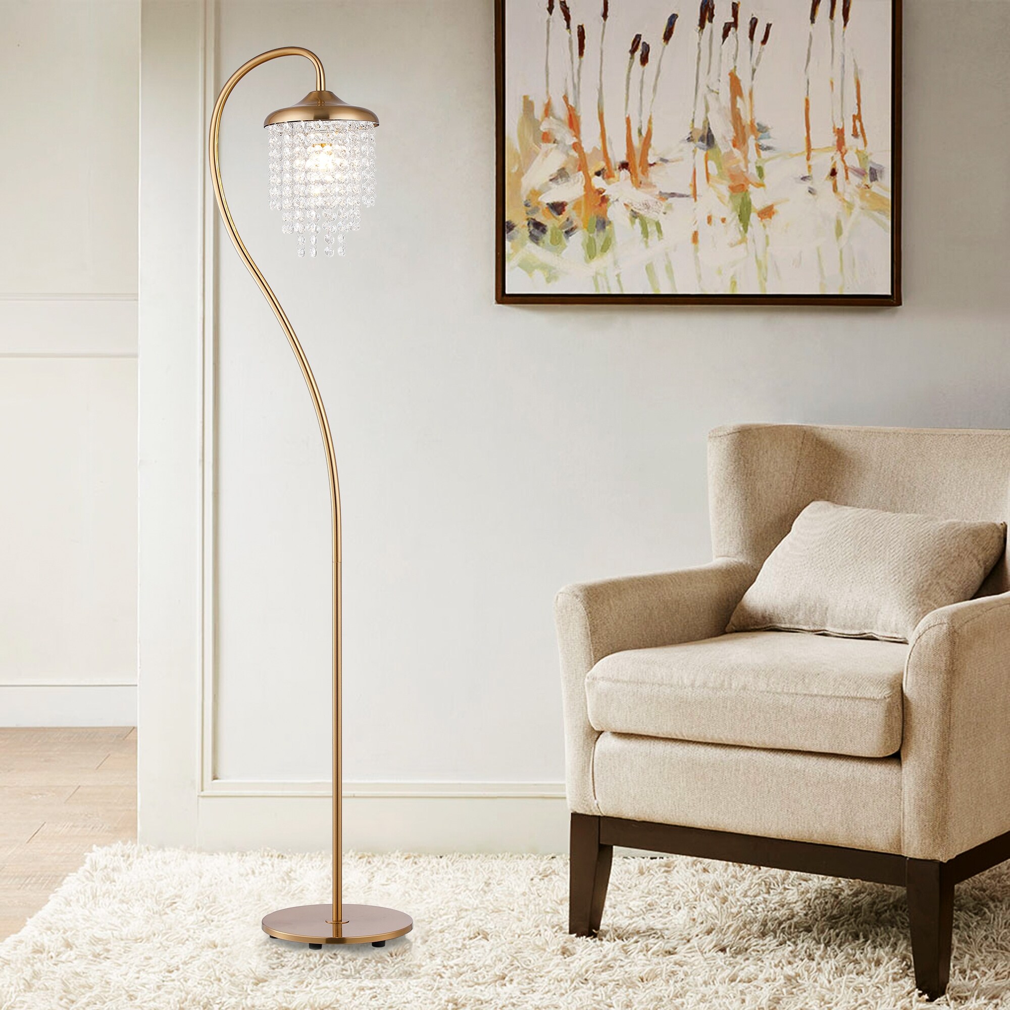 58 inch Gold Arc Standing Floor Lamp with Crystal Shade