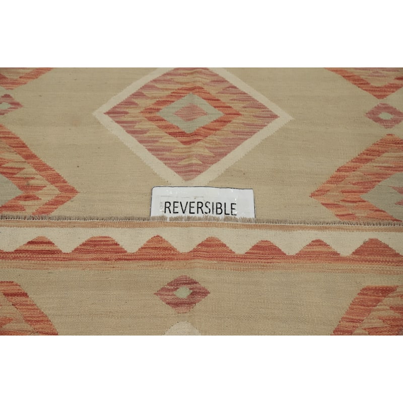 Hand Woven Oriental 100% Wool Carpet Southwestern Tribal Beige & Ivories Kilim Area Rug - 9' 8'' X 7' 11''