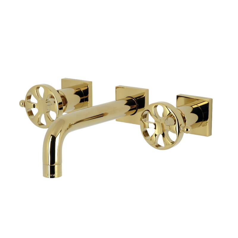 Belknap Two-Handle 3-Hole Wall Mount Bathroom Faucet in Polished Nickel - Polished Brass