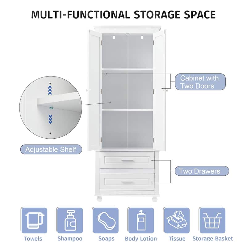 Tall Storage Cabinet with Two Drawers for Bathroom/Office - 24"x62.5"