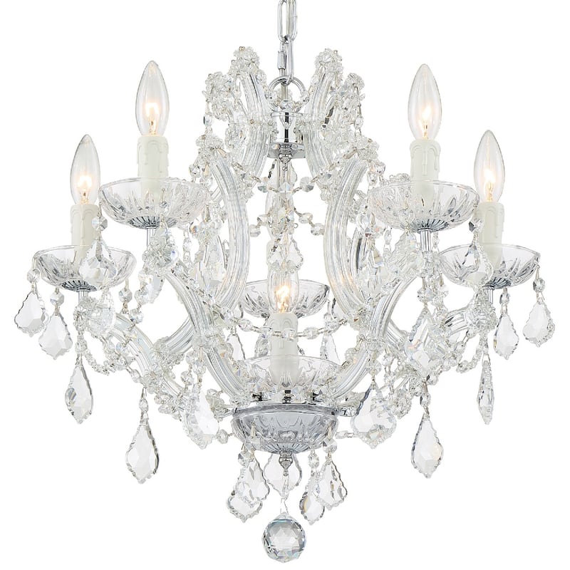 Maria Theresa 6 Light Clear Italian Crystal Chrome Mini Chandelier - 20'' W x 17'' H - 20'' W x 17'' H