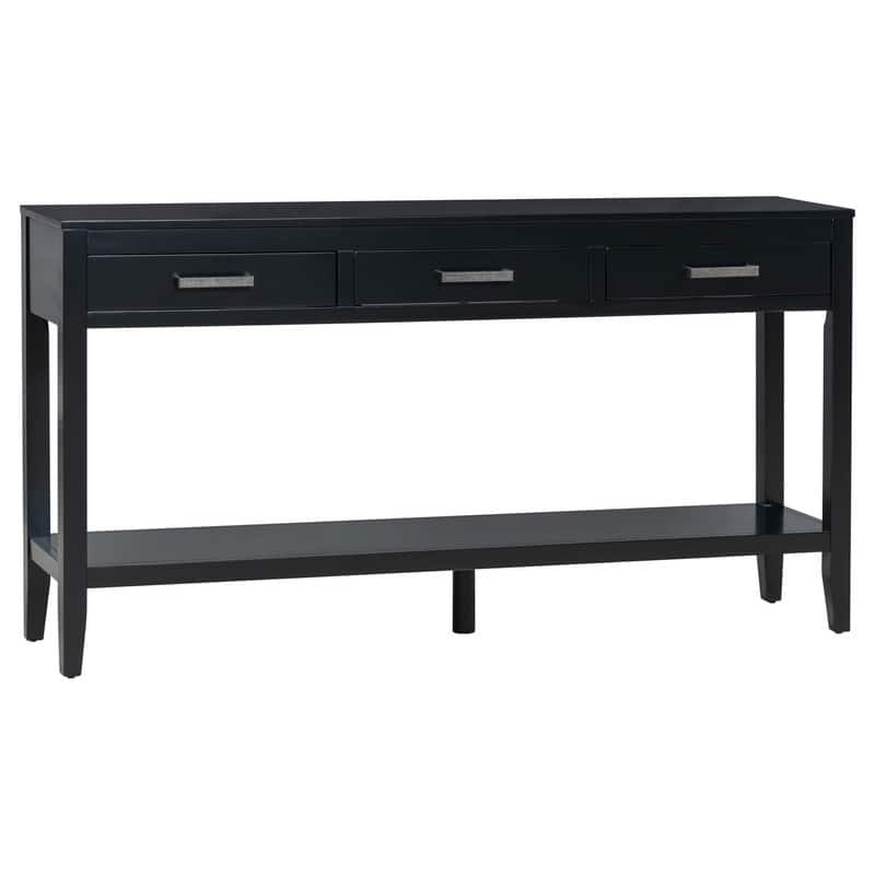 62.2" Modern Farmhouse Console Table with 3 Drawers & Open Shelf