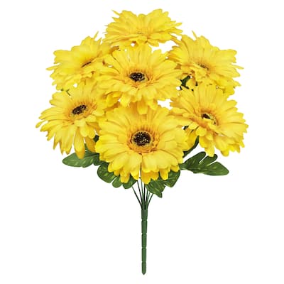 Set of 3 Yellow Artificial Gerbera Daisy Flower Stem Bush Bouquet 16in - 16" L x 10" W x 10" DP