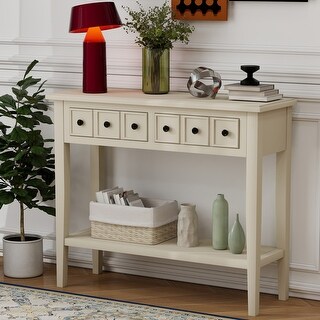 Rustic Console Table with Open Shelf, Rubber Wood Legs,Ideal for ...