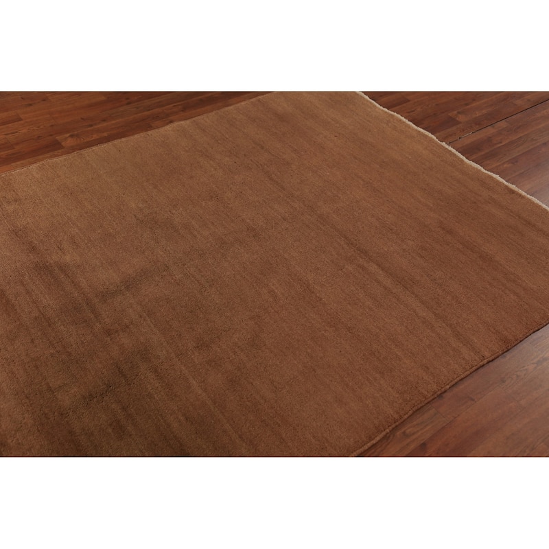 Brown Gabbeh Modern Area Rug Hand-Knotted Wool Carpet - 4'11" x 6'6"