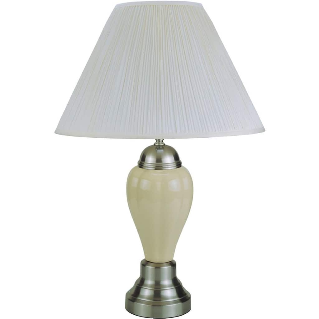 27" Tall Ceramic Table Lamp, Urn-Shaped with Silver / Ivory finish, Linen Shade