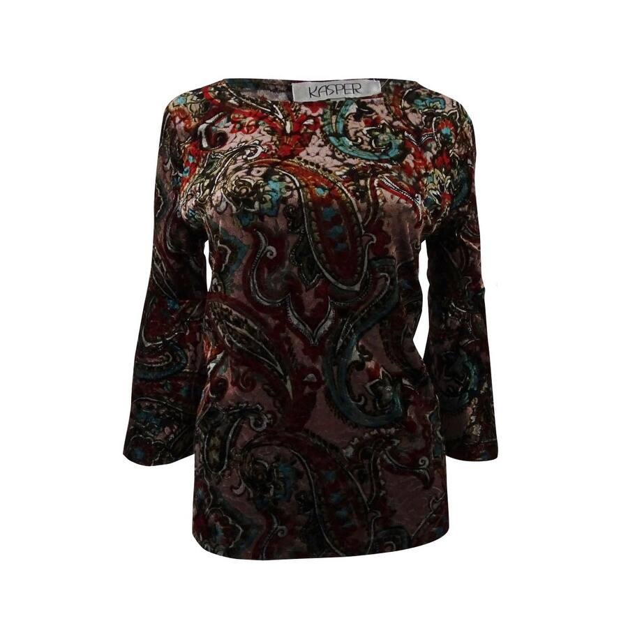 Kasper Women's Bell-Sleeve Printed Velvet Top (S, Blush Gold Multi)