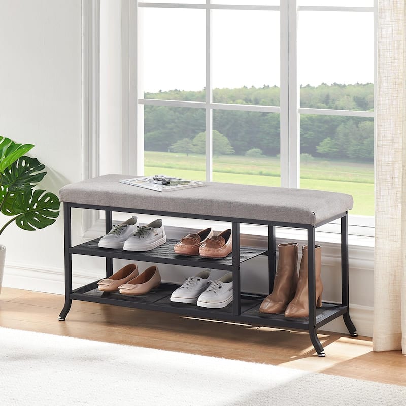 Shoe Storage Bench with Padded Seat, Shoe Rack Bench for Entryway, Shoe Storage Shelf with Metal Frame - 39.3x12.6x18.9in