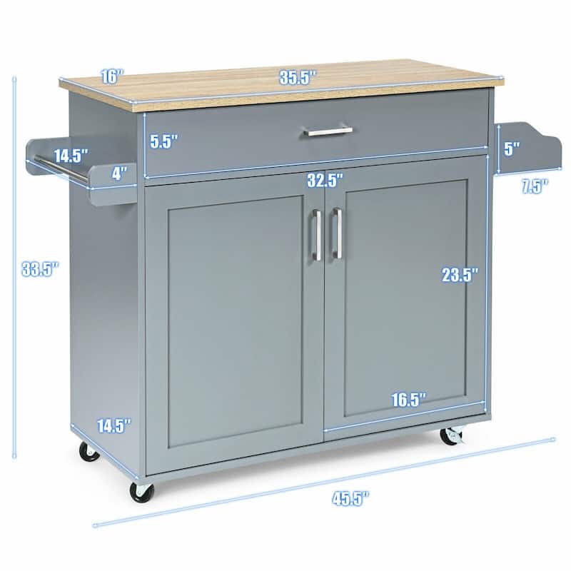 Rolling Kitchen Island Cart with Towel and Spice Rack - 45.5" x 16" x 33.5"(L x W x H)