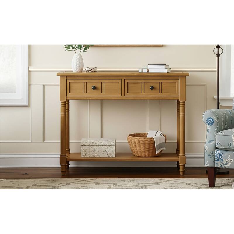 Traditional Design Console Table with Drawers and Shelf