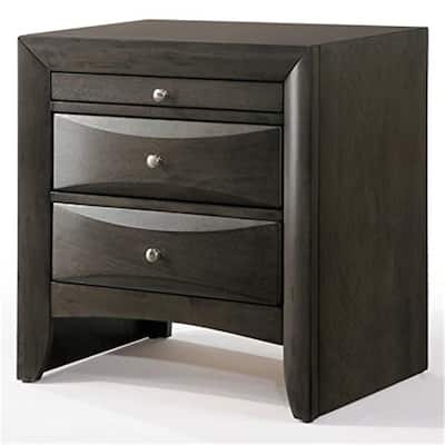 Gray Oak Nightstand with Two Drawers and Pull-Out Tray - Modern Bedside Storage Table