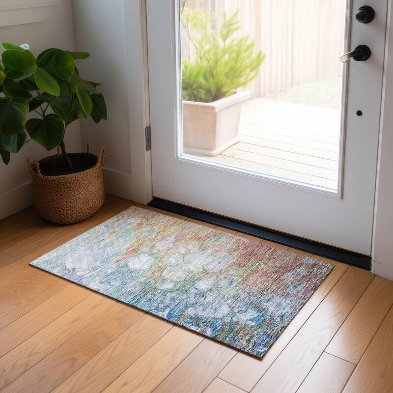 Machine Washable Indoor/ Outdoor Chantille Modern Abstract Rug - Coral - 1'8" x 2'6"