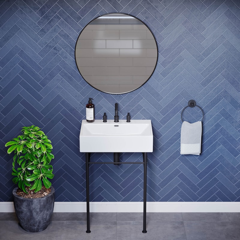 Claire 24" Console Sink White Basin Black Legs With 8" Widespread Holes - 24" x 16" x 35"
