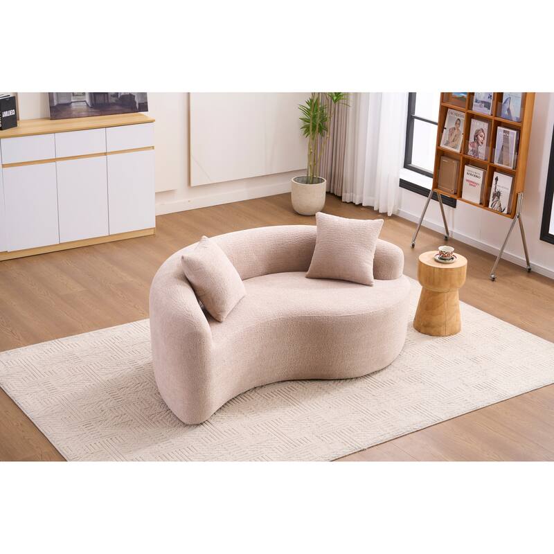 S-Curved Dual-Depth Chenille Sofa Compact, No Assembly - Beige