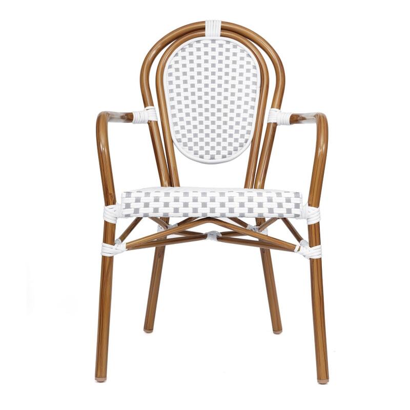 2 Pack All-Weather Commercial Paris Chairs with Arms and metal Frames