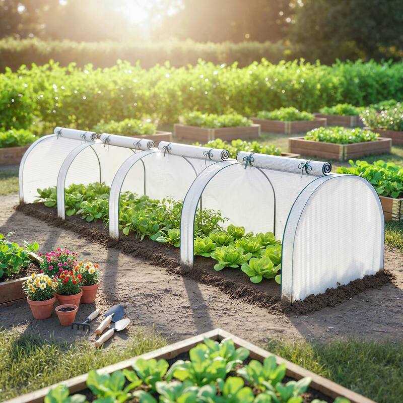 Outsunny Mini Greenhouse, 177.2" x 39.4" x 31.5" Portable Greenhouse with 4 Roll-Up Doors, PE Cover - Mini