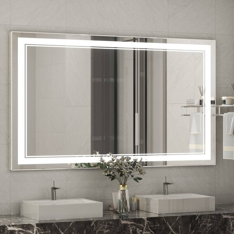Keonjinn LED Front Light Bathroom Vanity Wall Mirror, 3 Color Temperatures, Anti-fog - 48x30