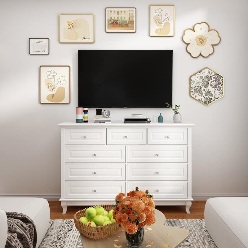 55.1"W 9-Drawer Dresser: Spacious and Sleek Design Chest Lacquer